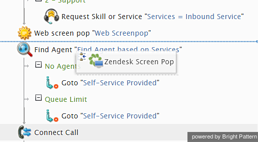 Web screen pop and Zendesk screen pop blocks placed together in scenario