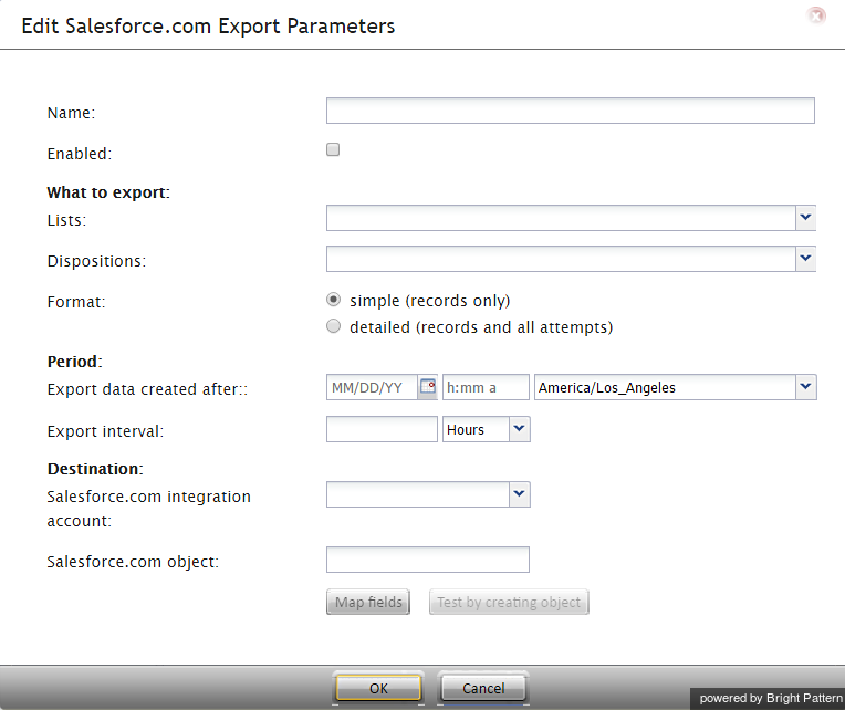 Salesforce.com エクスポートパラメータを編集する