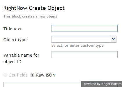 RightNow Create Object scenario block properties