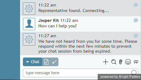 Chat inactivity alert visible to the agent using Agent Desktop
