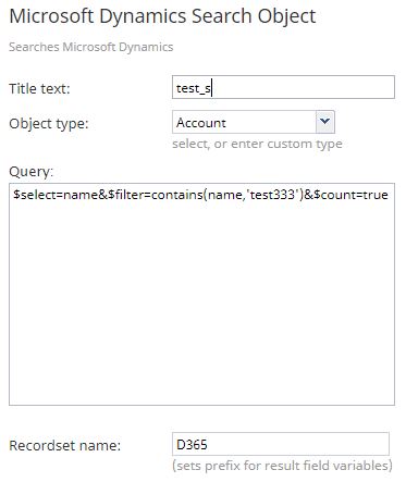 Microsoft Dynamics Search Object properties