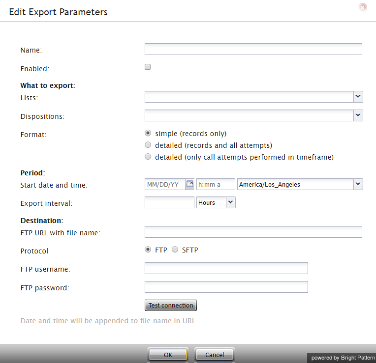 Edit Export Parameters